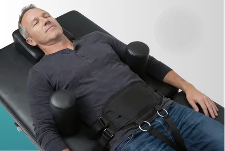 Patient receiving spinal decompression treatment